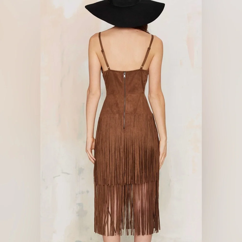 Nasty Gal Brown Fringe Mini Dress - Picture 3 of 8